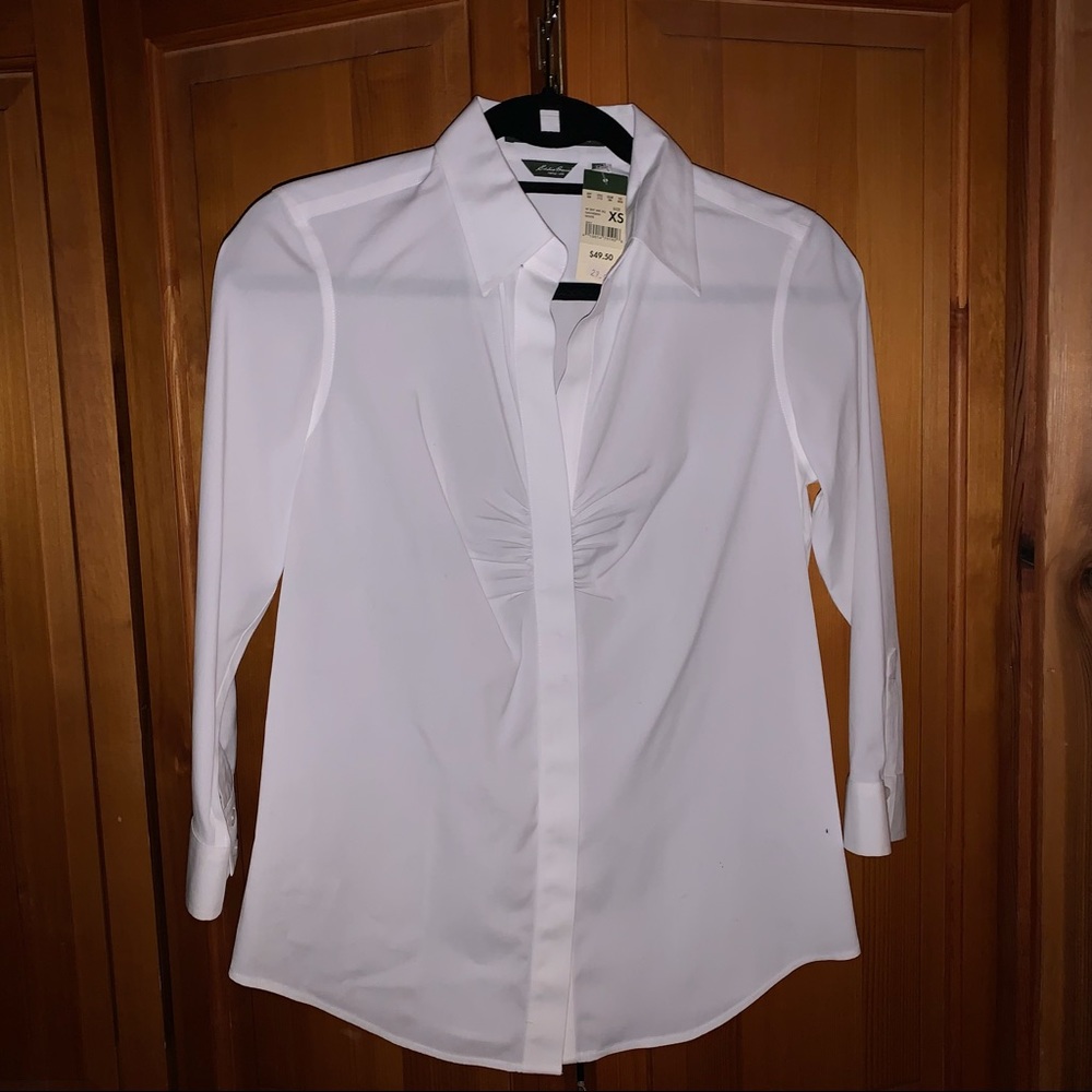 NWT Gathered White Dress Shirt